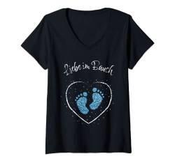 Damen Liebe im Bauch Gender Reveal Junge Boy Schwanger Geschenk T-Shirt mit V-Ausschnitt von Schwangerschaft Schwanger Mama Mutter Geschenkidee