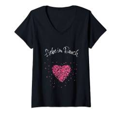 Damen Liebe im Bauch Mama Mutter schwanger Babybauch Geschenk T-Shirt mit V-Ausschnitt von Schwangerschaft Schwanger Mama Mutter Geschenkidee