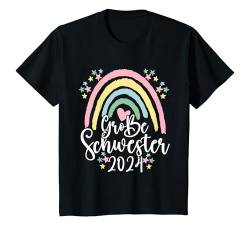 Kinder Große Schwester 2024 Regenbogen Mädchen Baby Verkündung T-Shirt von Schwangerschaft Verkünden Geschenk Geburt