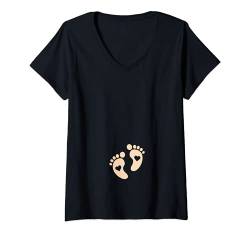 Damen Für werdende Mamas – Baby Füße Süßes Schwangerschafts T-Shirt mit V-Ausschnitt von Schwangerschaft verkünden Überraschung für Papa