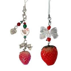 Scnvsi Handgefertigter Erdbeer-Perlen-Handyanhänger, stilvoller Erdbeer-Anhänger aus Acryl für Handy und Schlüsselanhänger, Dekorationsanhänger von Scnvsi