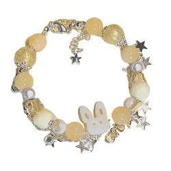 Scnvsi Niedliches Cartoon-Kaninchen-Armband, süßes Stern-Perlenarmband für Frauen, koreanische Mode, Handkette, Armreif, Luxus-Schmuck, Geschenk von Scnvsi