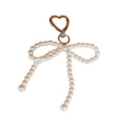 Scnvsi Perlen-Bowknot-Charm-Herz-Schlüsselanhänger, süßer süßer Anhänger, Ornament, Schlüsselanhänger, Rucksack-Dekoration, Schmuck für Frauen und Mädchen von Scnvsi