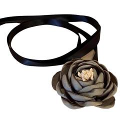 Scnvsi Stilvolle Rosenblüten-Halskette, Simulationsblumen-Band-Halskette, Damen-Schlüsselbeinkette, auffälliges Halsband-Zubehör von Scnvsi