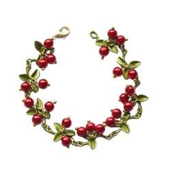 Scnvsi Süße Frühlingspflanzen-Armbänder für Frauen, Vintage-Statement, bunte Perlen, Cranberry-Blätter, Armband, Armreif, weiblicher Schmuck von Scnvsi