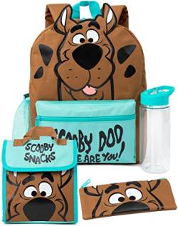 Scooby-Doo! 4-teiliger Rucksack Kinder | Mädchen Jungen Mystery Animierte Figur 3D Ohren Rucksack Lunch Bag Federmäppchen Und Wasserflasche von Scooby-Doo!