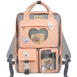 Scothen Kawaii Rucksack für Mädchen Kinder niedlich Ita Rucksack Herz japanische Schule Tasche Teenager-Mädchen ästhetischen Bookbag mit niedlichen Pin von Scothen