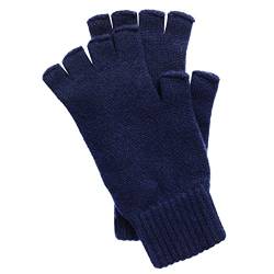 Herren Handschuhe, fingerlos, Kaschmir, hergestellt in Schottland Gr. Einheitsgröße, marineblau von ScotlandShop