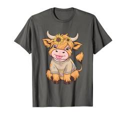Niedliches Baby Highland Cow mit Sonnenblumen Grafik Rinder T-Shirt von Scottish Highland Cow Apparel
