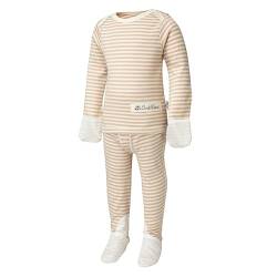 ScratchSleeves | Gestreifter Schlafanzug für juckende Babys und Kleinkinder | Cremefarben/Cappuccino | 6-9 Monate von ScratchSleeves
