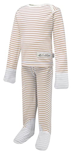 ScratchSleeves | Gestreifter Schlafanzug für juckende Kinder im Vorschulalter | Cremefarben/Cappuccino | 2-3 Jahre von ScratchSleeves