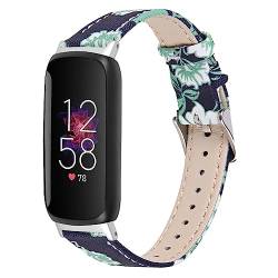 SeNool Armband Kompatibel mit Fitbit Inspire 3, [Echt Lederarmband], Ersatzarmband Uhrenarmband für Fitbit Inspire 3 - GrüNe Blume von SeNool