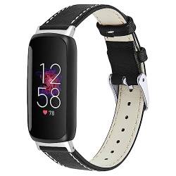SeNool Armband Kompatibel mit Fitbit Inspire 3, [Echt Lederarmband], Ersatzarmband Uhrenarmband für Fitbit Inspire 3 - Schwarz von SeNool