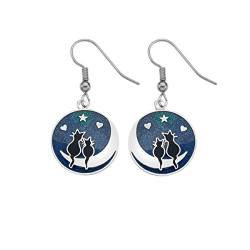 Love Cats on Moon Ohrhänger Emaille und Silber (2666) von Sea Gems