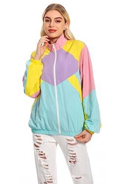 Seaehey 80er Jahre Jacke Trainingsjacke Damen Retro Trainingsanzug Tracksuit Sportswear Bunt Mantel Hip-Hop Disco 80er 90er Jahre Outfit Karneval Mottoparty von Seaehey