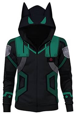 Seaehey Anime Midoriya Izuku Deku Cosplay Hoodie Langarm Grün Jacke Pullover Sweatshirt Kostüm von Seaehey