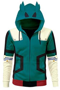 Seaehey Anime Midoriya Izuku Deku Cosplay Hoodie Langarm Grün Jacke Pullover Sweatshirt Kostüm von Seaehey