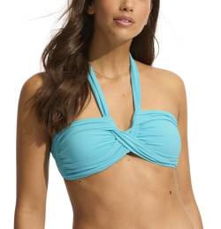 Seafolly Damen Bandeau Neckholder Top Badeanzug Bikini, Eco Collective Atoll Blau, 40 von Seafolly