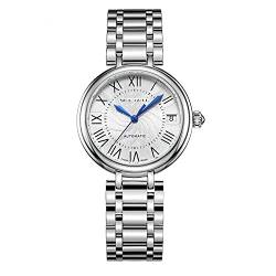 SEA-GULL 2021 Seagull Damen Armbanduhr Automatik Mechanische Uhr Ultra Dünn Casual Einfache Römische Urlaub Saphir Frauen Armbanduhr, Weiß-1, Armband von Seagull