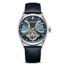 SEA-GULL Herren-Armbanduhr, automatisch, mechanisch, Handgelenk, hohl, großes Schwungrad, wasserdichte Uhr für Herren, blau, Riemen von Seagull