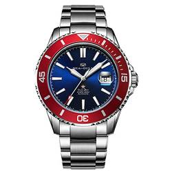 SEA-GULL Herren-Armbanduhr, automatische Taucheruhr, 200 m, wasserabweisend, Ozean-Stern, Business-Mode-Armbanduhr für Herren, Blau-Rot, Armband von Seagull