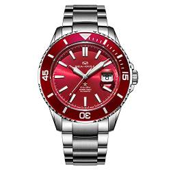 SEA-GULL Herren-Armbanduhr, automatische Taucheruhr, 200 m, wasserabweisend, Ozean-Stern, Business-Mode-Armbanduhr für Herren, rot, Armband von Seagull