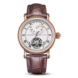 SEA-GULL Seagull Herrenuhr GMT Uhren Skelett Schwungrad Uhr für Herren Automatikuhr Master Series 519.11.6041, braun, Riemen von Seagull
