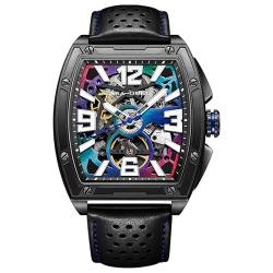 SEA-GULL Uhr Herren Armbanduhr Automatikuhr für Männer Durchbrochenes Design Herren Armbanduhr mit Leder Uhrenarmband 849.97.6166HK, Schwarz von Seagull