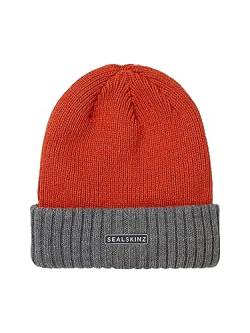 SEALSKINZ Unisex Bacton Kaltwetter-Strickmütze, wasserdicht, mit Rollbündchen Beanie Hat, Orange-grau, L/XL von SealSkinz