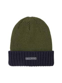 SealSkinz Unisex Bacton Kaltwetter-Strickmütze, wasserdicht, mit Rollbündchen Beanie Hat, Olivgrün-Marineblau, 62 von SealSkinz