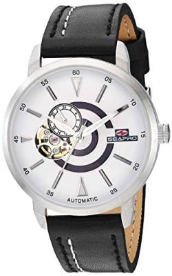 Seapro Herren-Armbanduhr, Elliptik, Edelstahl, Japanisches Automatik, Leder, Kalbsleder, Schwarz, 20 (Modell: SP0141) von Seapro