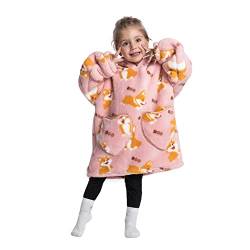 SearchI Tragbare Decke Hoodie für Kinder,Super Weiches Warmes und Bequemes Sherpa Hoodie Sweatshirt Blanket mit Tasche für kleine Mädchen und Jungen(für 2-6 Jahre,Rosa) von SearchI