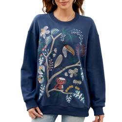 Seasonal Bohemian Stickerei Tunika Damen Langarm Hippie Kleidung Boho Oberteile Elegante Trachtenbluse Sweatshirt(713,Blau,2XL) von Seasonal