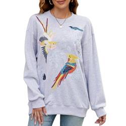 Seasonal Bohemian Stickerei Tunika Damen Langarm Hippie Kleidung Boho Oberteile Elegante Trachtenbluse Sweatshirt(715,Grau,2XL) von Seasonal