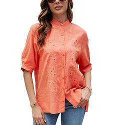 Seasonal Sommer Hippie Tunika Stickerei Damen Blusen Folklore Kurzarm Hemd Freizeit Button-down Oberteile für Frauen Blumen Lose Bluse（2XL,Orange） von Seasonal