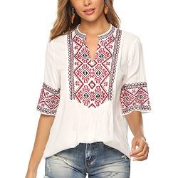 Seasonal Ukraine Bluse Sommer Damen Tunika Bohemian Stickerei Folklore Tops Boho Hippie Kurzarm Lose Oberteil (073-Weiß,3XL) von Seasonal