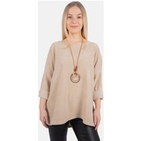 Seasons of April 3/4 Arm-Pullover Oversized Leonor Chic & Komfort: Weite Cordbluse für Damen + Kette von Seasons of April