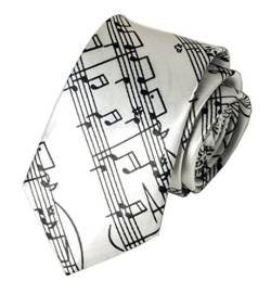 Krawatte mit Musiknoten für Herren und Jungen, bedruckt, sehr schmal, lustig, dünn, Weiße Musik, Einheitsgröße von Secdtie