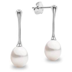 Damen Perlen-Ohrringe Süßwasser Zuchtperlen Weiß Tropfenperle 7-8 mm SECRET & YOU - Perlenohrringe Sterling Silber 925 von Secret & You