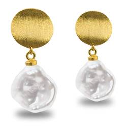 Damen Perlen Ohrringe Süßwasser Zuchtperlen - große Keshi Barock perlen 12,00-13,00 mm von SECRET & YOU - 925er Sterlingsilber 18 Karat vergoldetes von Secret & You