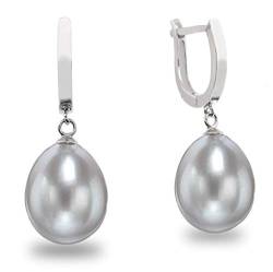 Damen Perlenohrringe, Süßwasserzuchtperlen Tropfenform 10,5-11 mm weiß und grau von Secret & You - Hochwertiges Sterling Silber 925 von Secret & You
