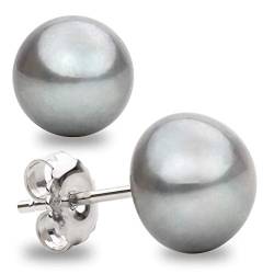 Damen Perlenohrringe Grau Süßwasser Zuchtperlen Knopfform Grau Farbe SECRET & YOU - Perlen Ohrstecker Sterling Silber 925 - Erhältlich in 4 Größen von 8-11 mm von Secret & You