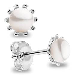 Damen Perlenohrringe Süßwasserzuchtperlen Knopfform 5,5 bis 6 mm von SECRET & YOU - Rhodiniertes Sterling Silber 925. von Secret & You