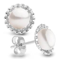 Damen Perlenohrringe Süßwasserzuchtperlen Knopfform 7,5 bis 8 mm von SECRET & YOU - Rhodiniertes Sterling Silber 925. von Secret & You