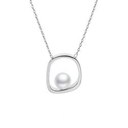 Perlenanhänger Halskette Runde Süßwasser Zuchtperle - Runde Perle 6-6,5 mm - Secret & You - Hochwertiges Sterling Silber verstellbare Kette 38, 45 und 48 cm. von Secret & You