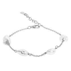 Secret & You Damen Perlenarmband mit Vier Süßwasser Zuchtperlen Barock Keshi Form 8-9 mm - 925 Sterling Silber Rhodiated Chain 17-20 cm lang., von Secret & You