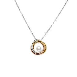 Secret & You Perlenanhänger Halskette Runde Süßwasser Zuchtperle - Runde Perle 5-5,5 mm - DREI vergoldete Ringe 40 oder 45 cm lang. von Secret & You
