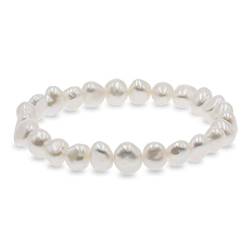 Secret & You Perlenarmband mit weißen oder bunten barocken Süßwasserzuchtperlen - Perlen sind 8-9 mm 22 Perlen insgesamt -18cm Elastisches Band - In verschiedenen Farben erhältlich von Secret & You