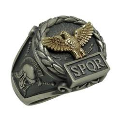 Handarbeit Sterling Silber 925 und Gelb Gold 10 K Custom Made römischen Empire Eagle SPQR Skull Herren Ring, Biker - 61 (19.4) von Secretium