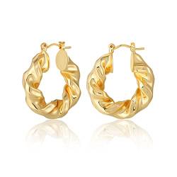 Gold Klobige Creolen Ohrringe für Frauen, 18 karat Vergoldete Hypoallergen Verdrillt Dicke Rund Kreolen Ohrringe Schmuck Geschenke von Secroma
